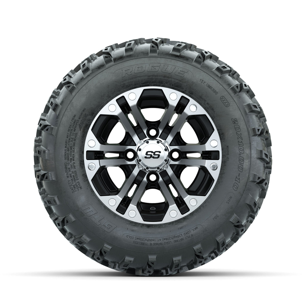 GTW Specter Machined/Black 10 in Wheels with 20x10.00-10 Rogue All Terrain Tires  Full Set