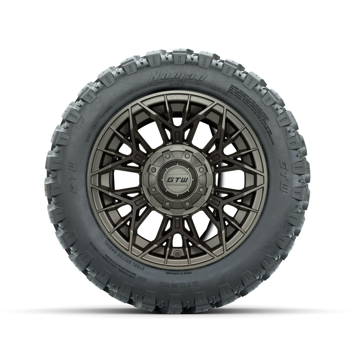 Set of (4) 12 in GTW Stellar Matte Bronze Wheels with 22x11-R12 Nomad All-Terrain Tires