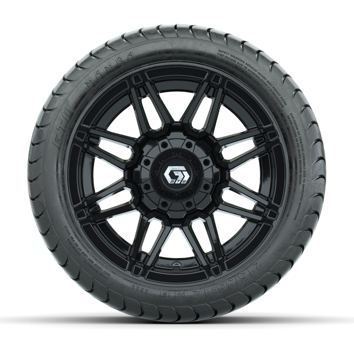 GTW Stealth Gloss Black 12 in Wheels with 215/35-12 Mamba Street Tires  Full Set
