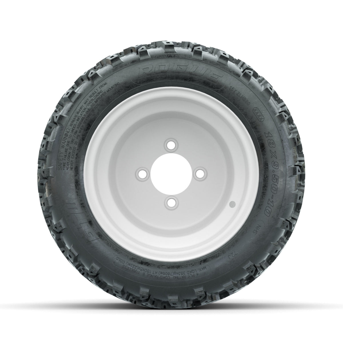 GTW Steel White 3:5 Offset 10 in Wheels with 18x9.50-10 Rogue All Terrain Tires  Full Set