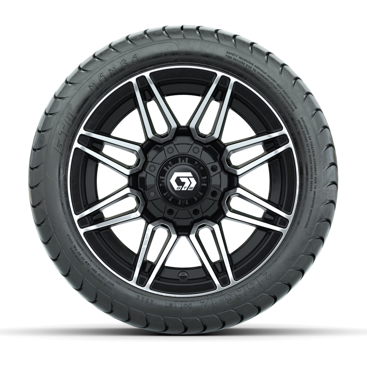 GTW Stealth Black/Machined 12 in Wheels with 215/35-12 Mamba Street Tires  Full Set