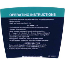 Lakeside Buggies Club Car DS Operating Instructions Decal (Years 1992-Up)- 14287 Club Car Decals and graphics