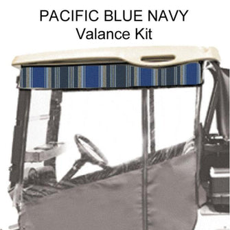 Lakeside Buggies Red Dot Chameleon Valance With Pacific Blue/Navy Grad Stripe Sunbrella Fabric For Yamaha Drive2 (Years 2017-Up)- 64039 RedDot Valances