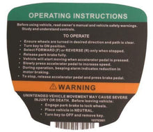Club Car Precedent Electric Operating Instructions Decal (Years 2012-Up) Lakeside Buggies