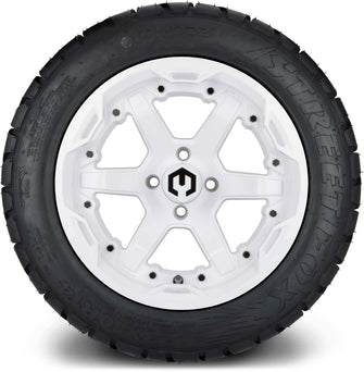 Lakeside Buggies MODZ® 14" Gladiator Glossy White Wheels with Spikes and Street Tires Combo- WHITE Modz Tire & Wheel Combos