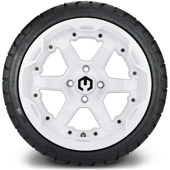 Lakeside Buggies MODZ® 14" Gladiator Glossy White Wheels with Spikes and Street Tires Combo- WHITE Modz Tire & Wheel Combos