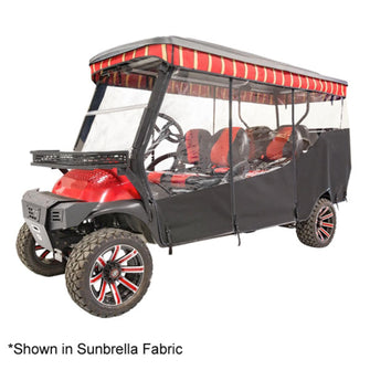 Lakeside Buggies RedDot& 3-Sided Stock Sunbrella Enclosure & Striped Valance for Club Car Precedent Triple Track 120" Top (Years 2004-Up)- 59008 RedDot Enclosures