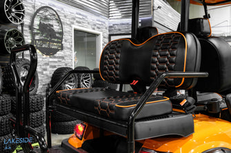 2024 CUSTOM ICON i40L - Naranja mandarina con asientos negros - Carro de golf elevado para 4 pasajeros 